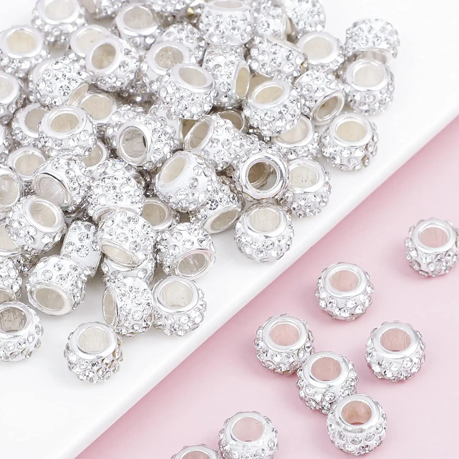 Venta al por mayor 10-200PCS/Pack 14mm Rhinestone Clay Perlas de agujero grande 10/50/100/200PCS/Pack